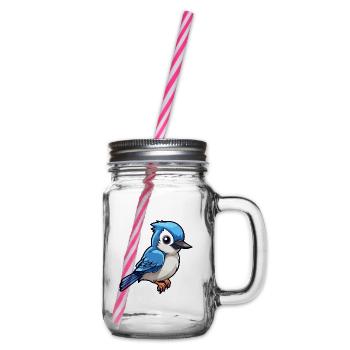 Blauer Eichelhäher Niedliche Karikatur Kawaii Aquarell Tier Haustier - Henkelglas mit Schraubdeckel - Klar - Rechts