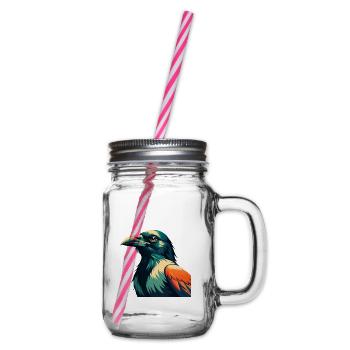 Crow Cartoon Character Colorful Pet Animal - Glass jar with handle and screw cap - clear - Right