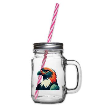 Hawk Cartoon Character Colorful Pet Animal - Glass jar with handle and screw cap - clear - Right