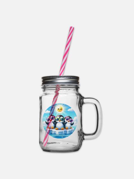 Lustige Pinguine 2 - Henkelglas mit Schraubdeckel - Klar