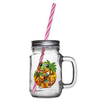Lustige Schlange Sommer Strand Sonnenbrille Hawaiianisch - Henkelglas mit Schraubdeckel - Klar - Rechts