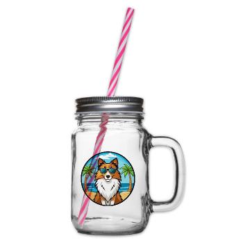 Sheltie Hunderasse Cartoon Sonnenbrille Strand - Henkelglas mit Schraubdeckel - Klar - Rechts