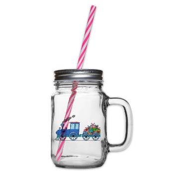 Children's train train with trailer in blue - Glass jar with handle and screw cap - clear - Right