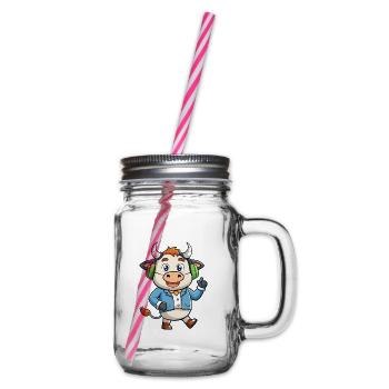Cow Funny Cartoon Character Headphone Music - Glass jar with handle and screw cap - clear - Right