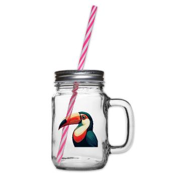 Toucan Cartoon Character Colorful Pet Animal - Glass jar with handle and screw cap - clear - Right