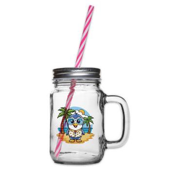 Pinguin Lustige Cartoon Sommer Strand Sonnenbrille - Henkelglas mit Schraubdeckel - Klar - Rechts