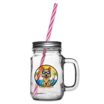 Berger Picard Hunderasse Cartoon Sonnenbrille Strand - Henkelglas mit Schraubdeckel - Klar - Rechts