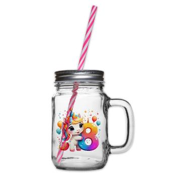 NUMMER 8 JAHRE EINHORN 8. GEBURTSTAG - Henkelglas mit Schraubdeckel - Klar - Rechts