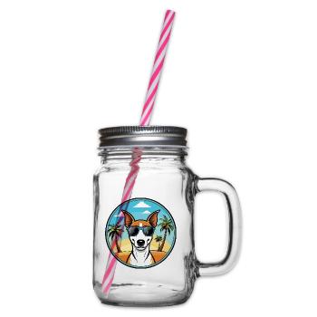 Smooth Fox Terrier Hunderasse Cartoon Sonnenbrille - Henkelglas mit Schraubdeckel - Klar - Rechts