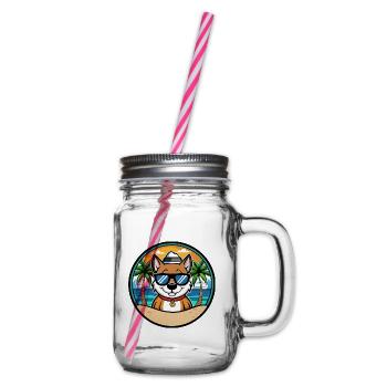 Cao De Seo Miguel Hunderasse Cartoon Strand - Henkelglas mit Schraubdeckel - Klar - Rechts