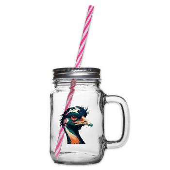 Emu Cartoon Character Colorful Pet Animal - Glass jar with handle and screw cap - clear - Right