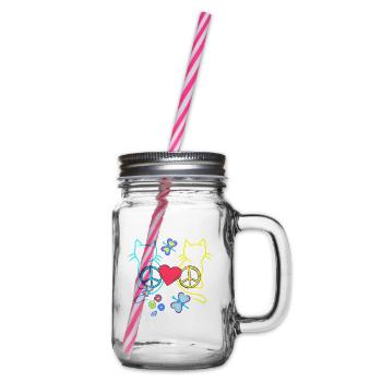 Retro Hippie Cats Peace Cat Vintage Hippies - Glass jar with handle and screw cap - clear - Right