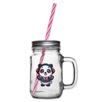 Panda Drôle Dessin Animé Personnage Casque Musique - Bocal à boisson - transparent - Droite