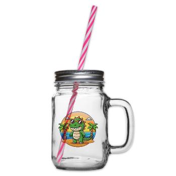 Krokodil Lustige Cartoon Sommer Strand Sonnenbrille - Henkelglas mit Schraubdeckel - Klar - Rechts