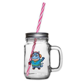 Hippo Funny Cartoon Character Musique de casque - Bocal à boisson - transparent - Droite