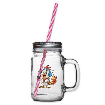 Chicken Funny Cartoon Character Headphone Music - Glass jar with handle and screw cap - clear - Right