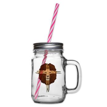 Lion Cross Christian Gift - Glass jar with handle and screw cap - clear - Right