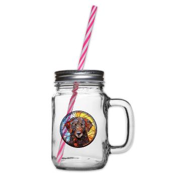 Lockig beschichtete Retriever-Hunderasse Buntglas Col - Henkelglas mit Schraubdeckel - Klar - Rechts