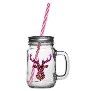 Hirsch PopArt Pink Leoparden Muster Vektor Polygon - Henkelglas mit Schraubdeckel - Klar - Rechts
