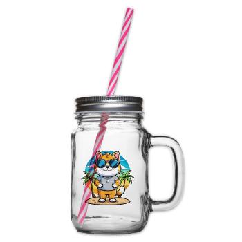 Britische Falte Kurzhaar Katzenrasse Cartoon Strand - Henkelglas mit Schraubdeckel - Klar - Rechts