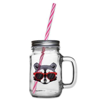 Waschbär mit roter Sonnenbrille - Cooler Typ - Henkelglas mit Schraubdeckel - Klar - Rechts