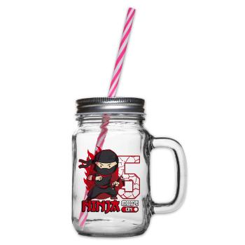 5. Geburtstag Ninja Mode On Junge 5 Jahre alt - Henkelglas mit Schraubdeckel - Klar - Rechts