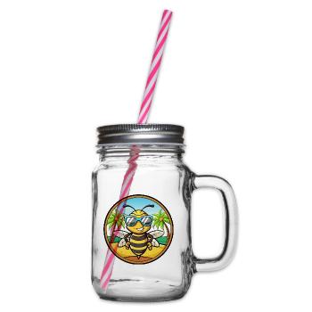 Biene Lustige Cartoon Sommer Strand Sonnenbrille Aufkleber - Henkelglas mit Schraubdeckel - Klar - Rechts