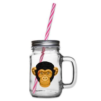 Affe Schimpanse - Goldener Tierkopf ohne Text - Henkelglas mit Schraubdeckel - Klar - Rechts