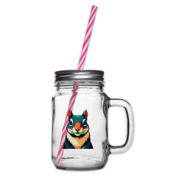 Squirrel Cartoon Character Colorful Pet Animal - Glass jar with handle and screw cap - clear - Right