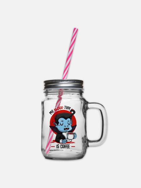 Blutkaffee Vampir Cartoon - Henkelglas mit Schraubdeckel - Klar