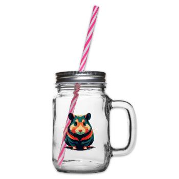 Hamster Cartoon Figur Buntes Haustier Tier - Henkelglas mit Schraubdeckel - Klar - Rechts