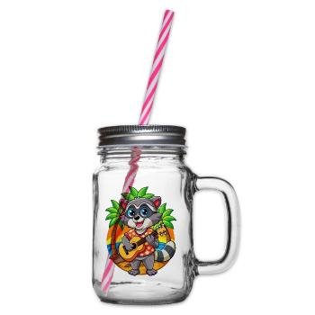Lustige Waschbär Sommer Strand Sonnenbrille Hawaiianisch - Henkelglas mit Schraubdeckel - Klar - Rechts