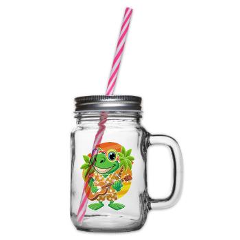 Lustiger Frosch Cartoon Sommer Strand Sonnenbrille Gitarre - Henkelglas mit Schraubdeckel - Klar - Rechts