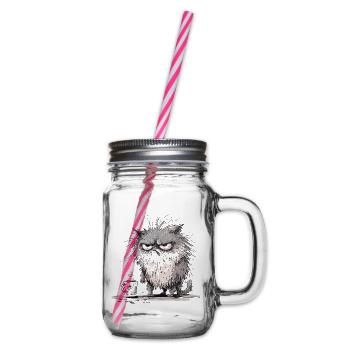 Mürrische Katze Kaffeepause - Lustige Tiermotiv - Henkelglas mit Schraubdeckel - Klar - Rechts