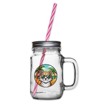 Sibirische Katzenrasse Cartoon Sonnenbrille Strand - Henkelglas mit Schraubdeckel - Klar - Rechts