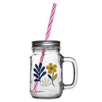 Florale Komposition – Blau & Senf - Henkelglas mit Schraubdeckel - Klar - Rechts