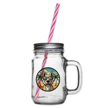 Indian Pariah Dog Breed Cartoon Sunglasses Beach - Glass jar with handle and screw cap - clear - Right