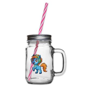 Pony Lustige Zeichentrickfigur Kopfhörer Musik - Henkelglas mit Schraubdeckel - Klar - Rechts