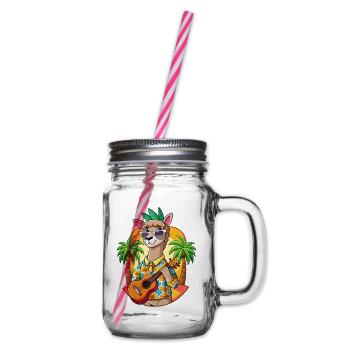 Lustige Lama Cartoon Sommer Strand Sonnenbrille Gitarre - Henkelglas mit Schraubdeckel - Klar - Rechts