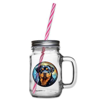 Rottweiler Hunderasse Aquarellglas - Henkelglas mit Schraubdeckel - Klar - Rechts