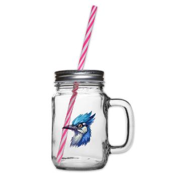 Blauer Eichelhäher Buntes Aquarell Cartoon Kawaii Tier - Henkelglas mit Schraubdeckel - Klar - Rechts