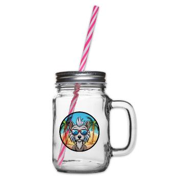 Chinese Crested Dog Breed Cartoon Sunglasses Beach - Glass jar with handle and screw cap - clear - Right