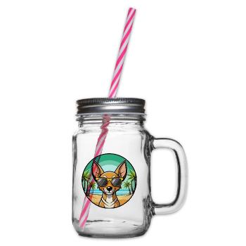Cirneco Dell Etna Dog Breed Cartoon Sunglass Beach - Glass jar with handle and screw cap - clear - Right