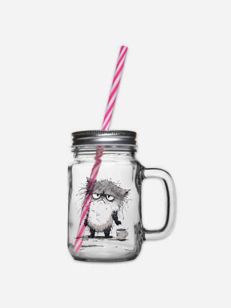 Grantige Katze - Henkelglas mit Schraubdeckel - Klar