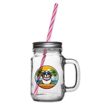 Bernhardiner Hunderasse Cartoon Sonnenbrille Strand - Henkelglas mit Schraubdeckel - Klar - Rechts