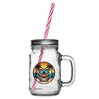 Biber Lustige Cartoon Sommer Strand Sonnenbrille Cool - Henkelglas mit Schraubdeckel - Klar - Rechts