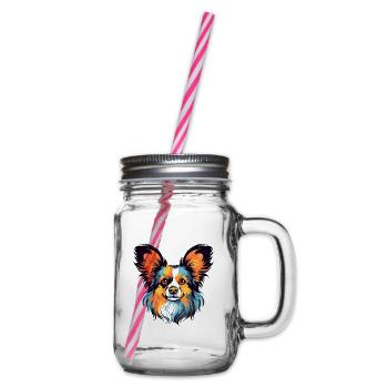 Papillon Hunderasse Aquarell Karikatur Kawaii Farbe - Henkelglas mit Schraubdeckel - Klar - Rechts