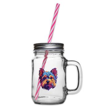 YORKIES Hunderasse Aquarell Karikatur Kawaii Colorf - Henkelglas mit Schraubdeckel - Klar - Rechts