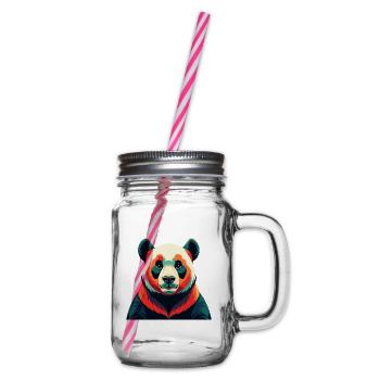 Panda Cartoon Character Colorful Pet Animal - Glass jar with handle and screw cap - clear - Right
