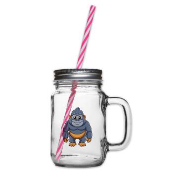 Gorilla Niedliche Maskottchen Zeichentrickfigur Kawaii - Henkelglas mit Schraubdeckel - Klar - Rechts